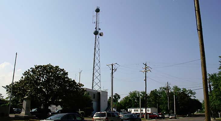 Image of communication tower in city